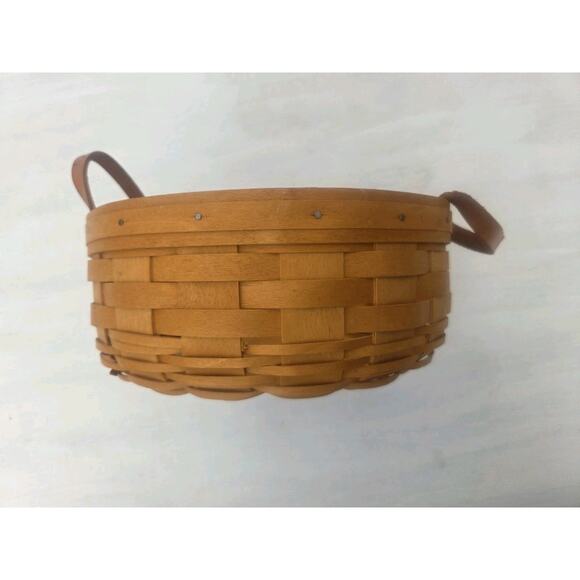 Longaberger Round Basket Leather Handles Medium 10” Diameter 2001 Handwoven - Picture 2 of 6